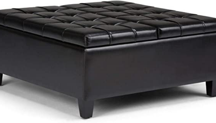 Square Black Faux Leather Ottoman Table with storage