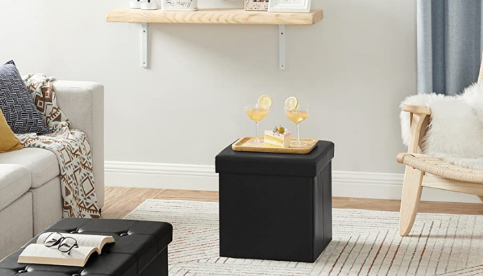 Cube Black Ottoman Table With Storage