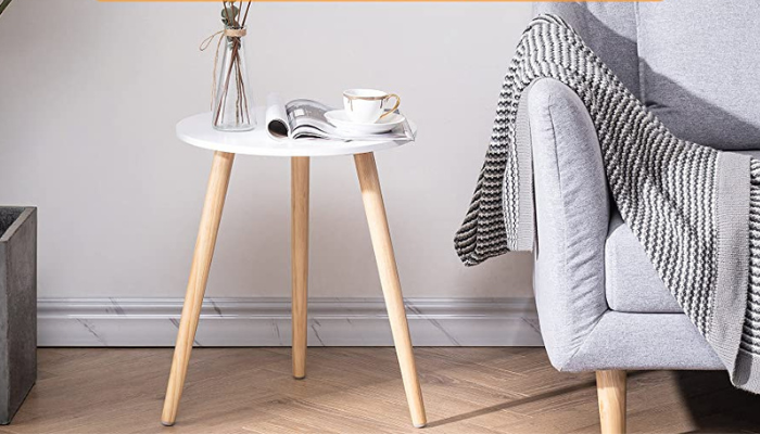 White Round Wood End Table