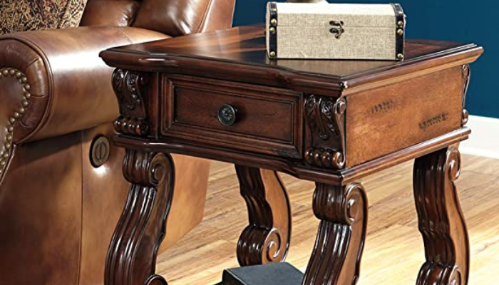 Traditional Square Wood Side Table With Storage
