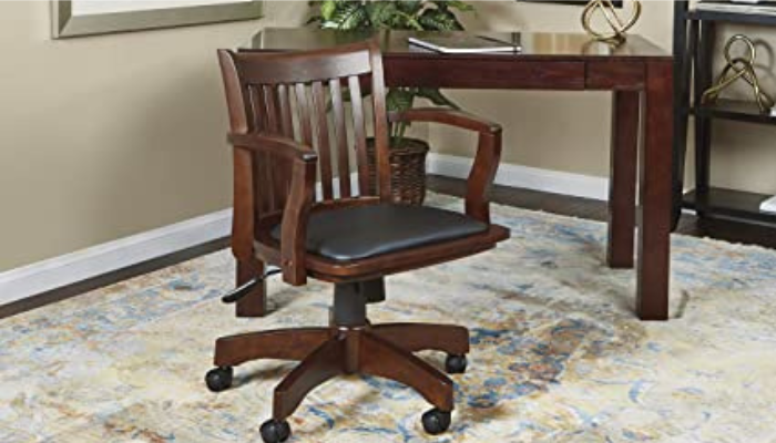  Deluxe Bankers Desk wooden Chair with Black Vinyl Padded Seat