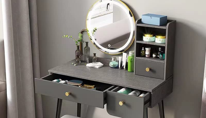 Dressing Table Set with 3 Color Touch Screen Dimming Mirror,Makeup