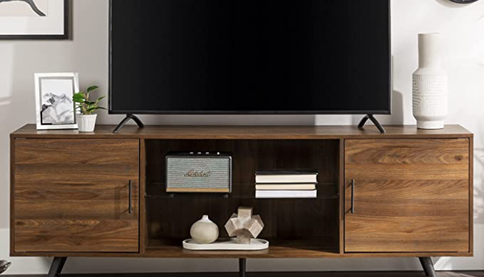 Mid Century Modern 2 Door Glass Shelf Wooden TV Cabinet/Wooden TV Cabinet