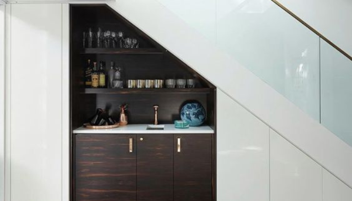 Bar under Indoor Staircase / Ideas For Storage under Indoor Staircase