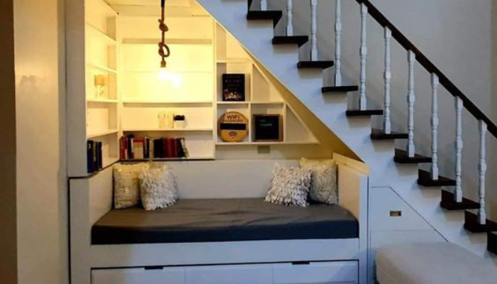 Restful corner Ideas under Indoor Stair / Ideas For Storage under Indoor Stair