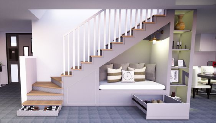 Restful corner Ideas under Indoor Stair / Ideas For Storage under Indoor Stair