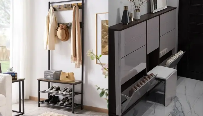 decor with a entry way shoe rack / how to decor your house entryway with storage ?