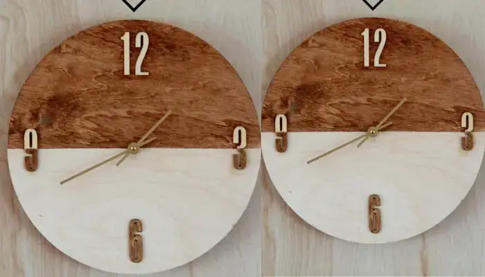 decor Dual Stained Plywood Wall Clock / how to decor A home wall with DIY wood clocks ?