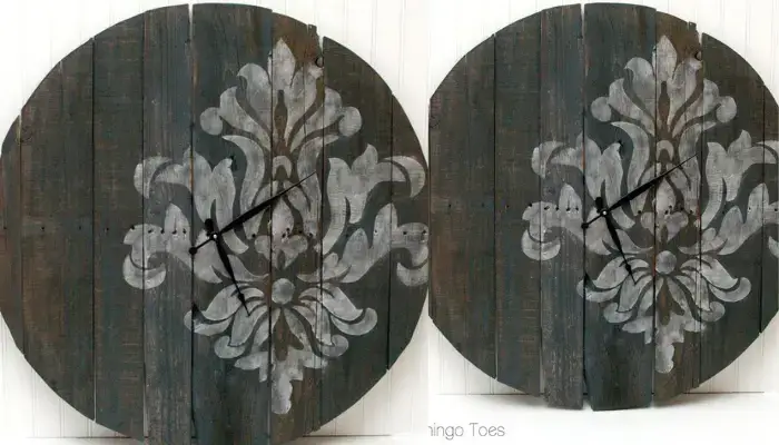 decor with Large Stencilled Pallet Clock / how to decor A home wall with DIY wood clocks ?