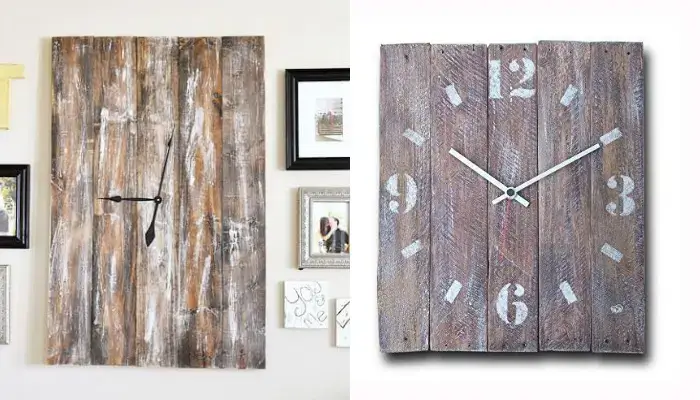 decor with Rectangular Rustic Wooden Clock /  how to decor A home wall with DIY wood clocks ?