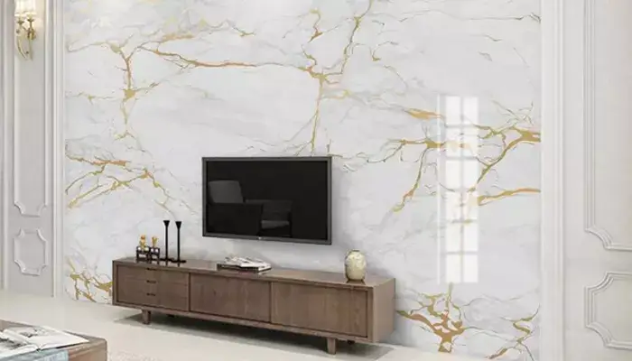 decor with marble background / how to decorate around a wall mounted TV ?