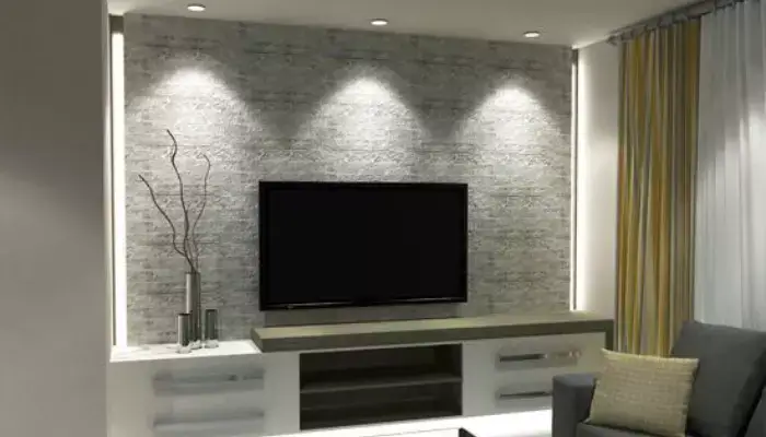 Decor With A Unique Lighting / how to decorate around a wall mounted TV ?