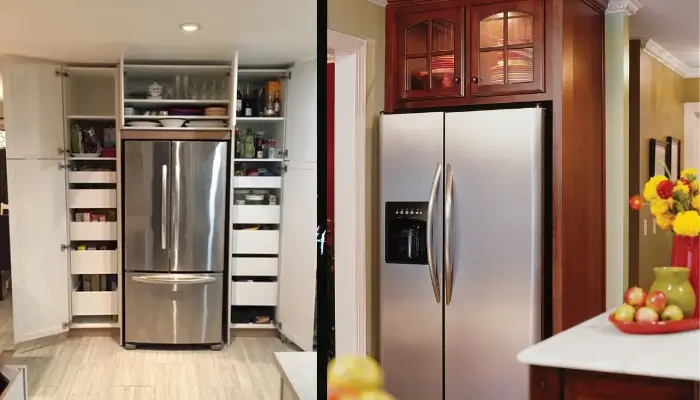 4. decor with door cabinet above the refrigerator / how to decor Awkward space above the Refrigerator?