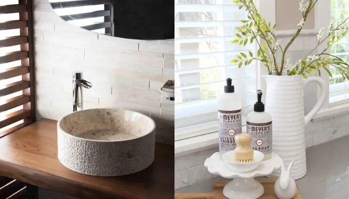 7. decor with Ceramics and Glassware / how to decorate your bathroom Countertop?