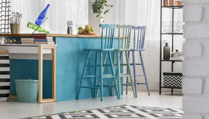 1. decor with Multi-colored pastel bar stool / how to decor a kitchen with bar stools?