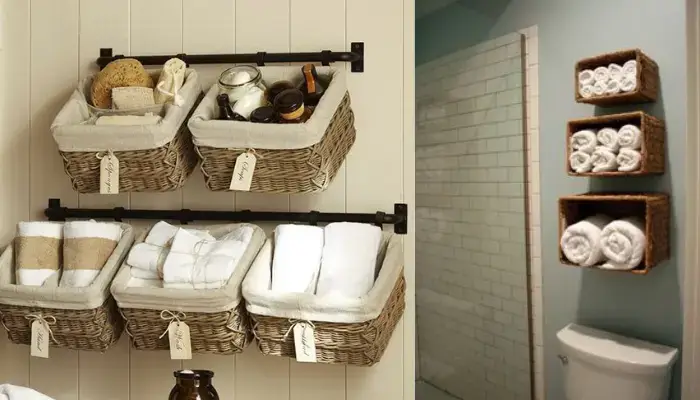 6. use a Hang rope baskets / How Do You Organize Bathroom Storage?