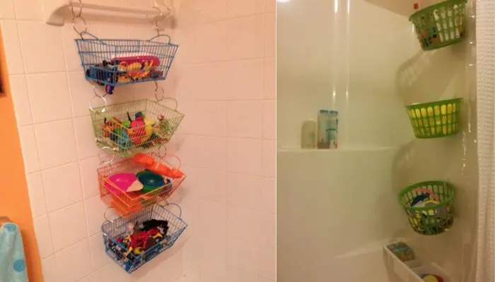 11. Stack bath toys in waterproof containers. / How Do You Organize Bathroom Storage?