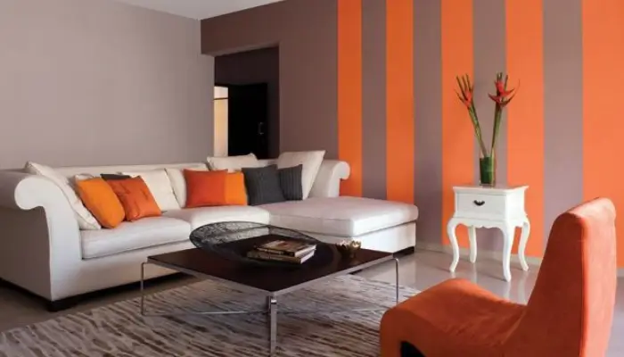 3. orange and gray paint color / best gray wall ideas for living room