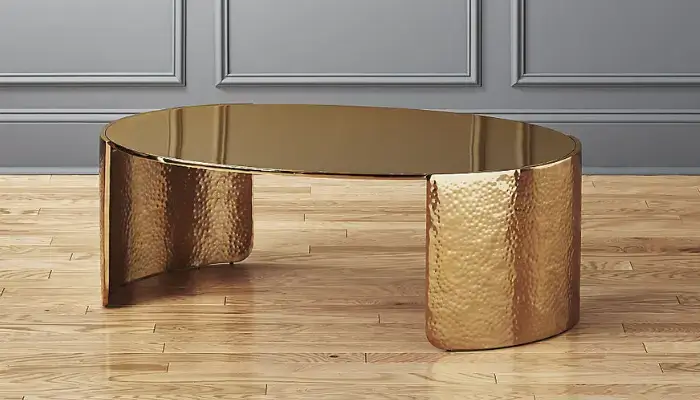 gold base with golden tampered glass coffee table / best gold coffee table ideas for decor a living room