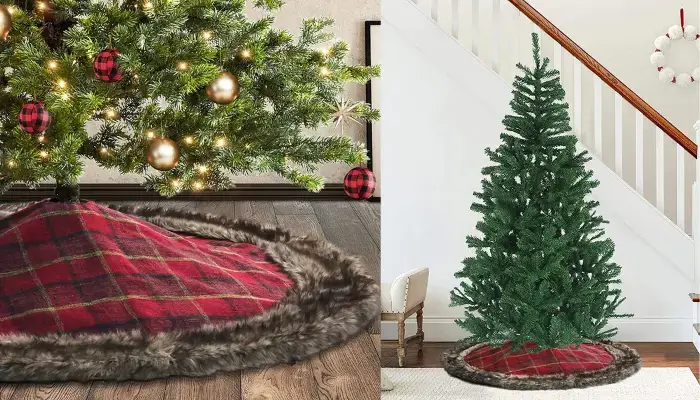 Burlap Faux Fur Christmas Tree Skirt / best christmas tree skirts