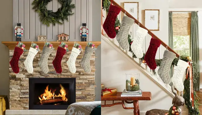 Ivory White and Khaki Knit Christmas Stockings / what is Christmas stocking?