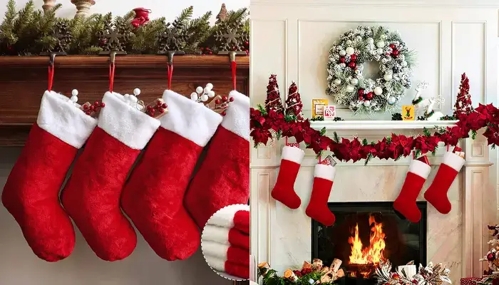 Polyester Classic Red And White Christmas Stockings / Best Christmas stockings