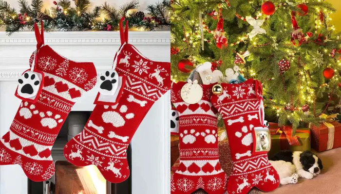 Red Knit Dog christmas stocking / Best Christmas stockings