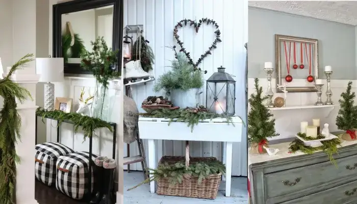 Evergreen christmas console table decoration / best ideas for decorate a console table