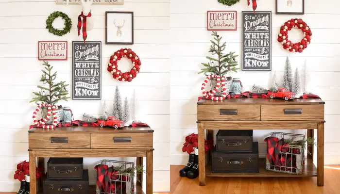 classic Christmas Console Table Decoration / best ideas for decorate a console table