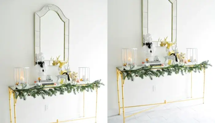 simple and unique Christmas Console Table Decoration / best ideas for decorate a console table