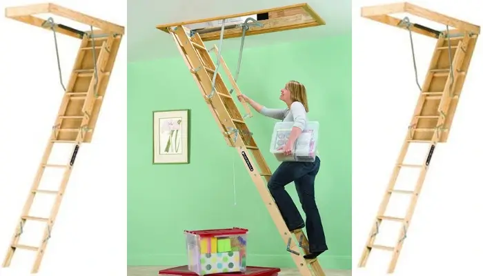Louisville Ladder 22.5-by-54-Inch Wooden Attic Ladder / best loft ladders for small spaces