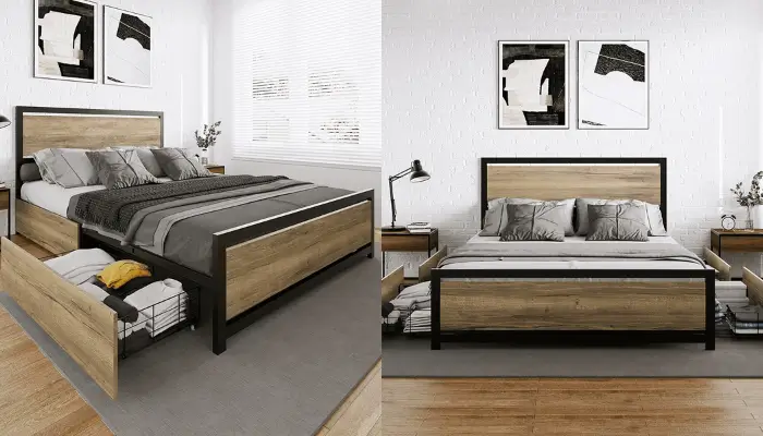 Metal Platform Bed With Wooden Headboard / best  Beds for Seniors
