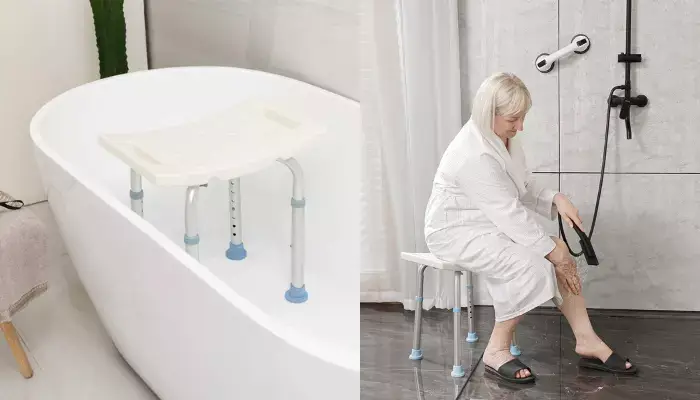 Adjustable Bath Stool with Free Assist Grab Bar / Best Shower Chairs for Handicapped and Elderly Individuals