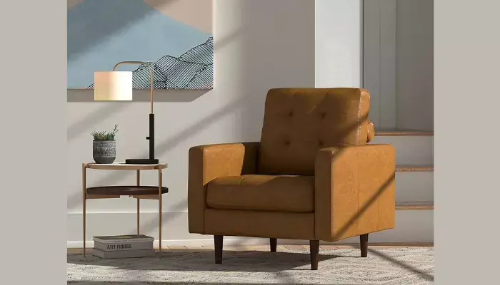 Rivet Cove Mid-Century Modern Tufted Leather Accent Chair / Best Chesterfield Accent Chairs