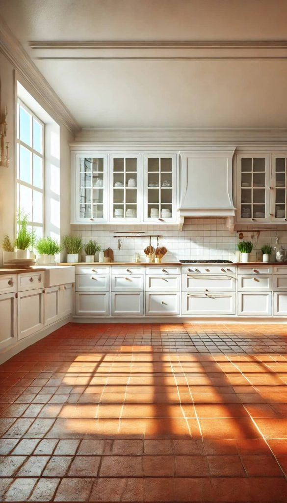 Classic White/15 Timeless Kitchen Cabinet Colors to Complement Terracotta Floors