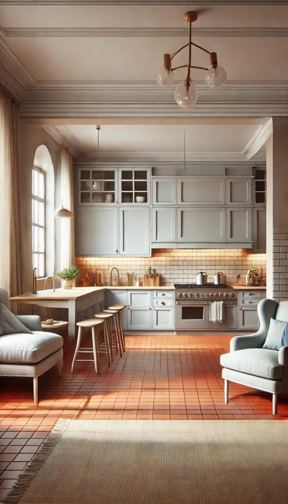 Soft Gray/15 Timeless Kitchen Cabinet Colors to Complement Terracotta Floors