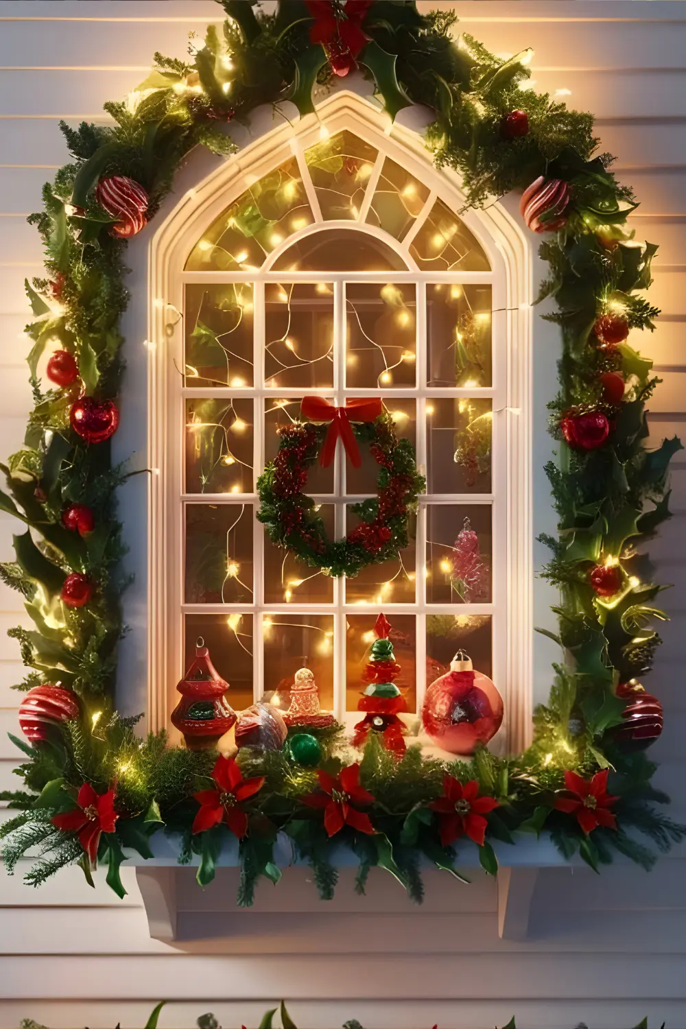 Christmas Cottage Kitchen Décor Ideas: 21 Best Ways to Create a Cozy and Festive Space 8 A kitchen window adorned with twinkling fairy lights, surrounded by holiday decorations and greenery.