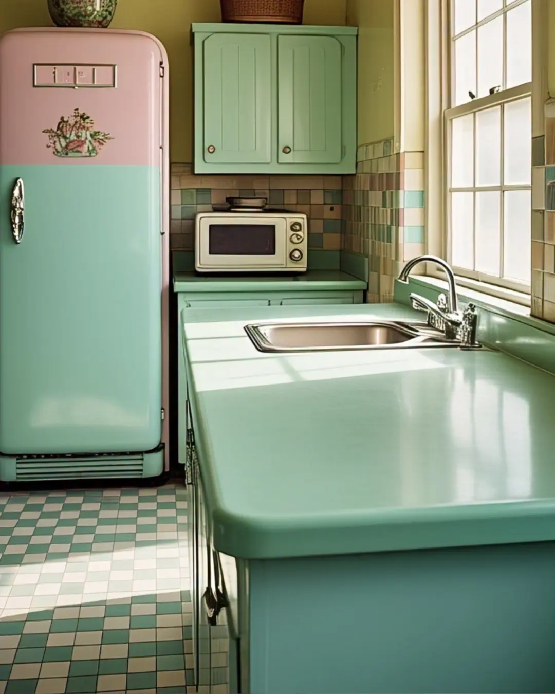 Beveled Edge Countertop: A Simple Guide for Every Homeowner 11 Retro-style laminate countertop with a soft bevel edge in mint green, paired with vintage appliances.