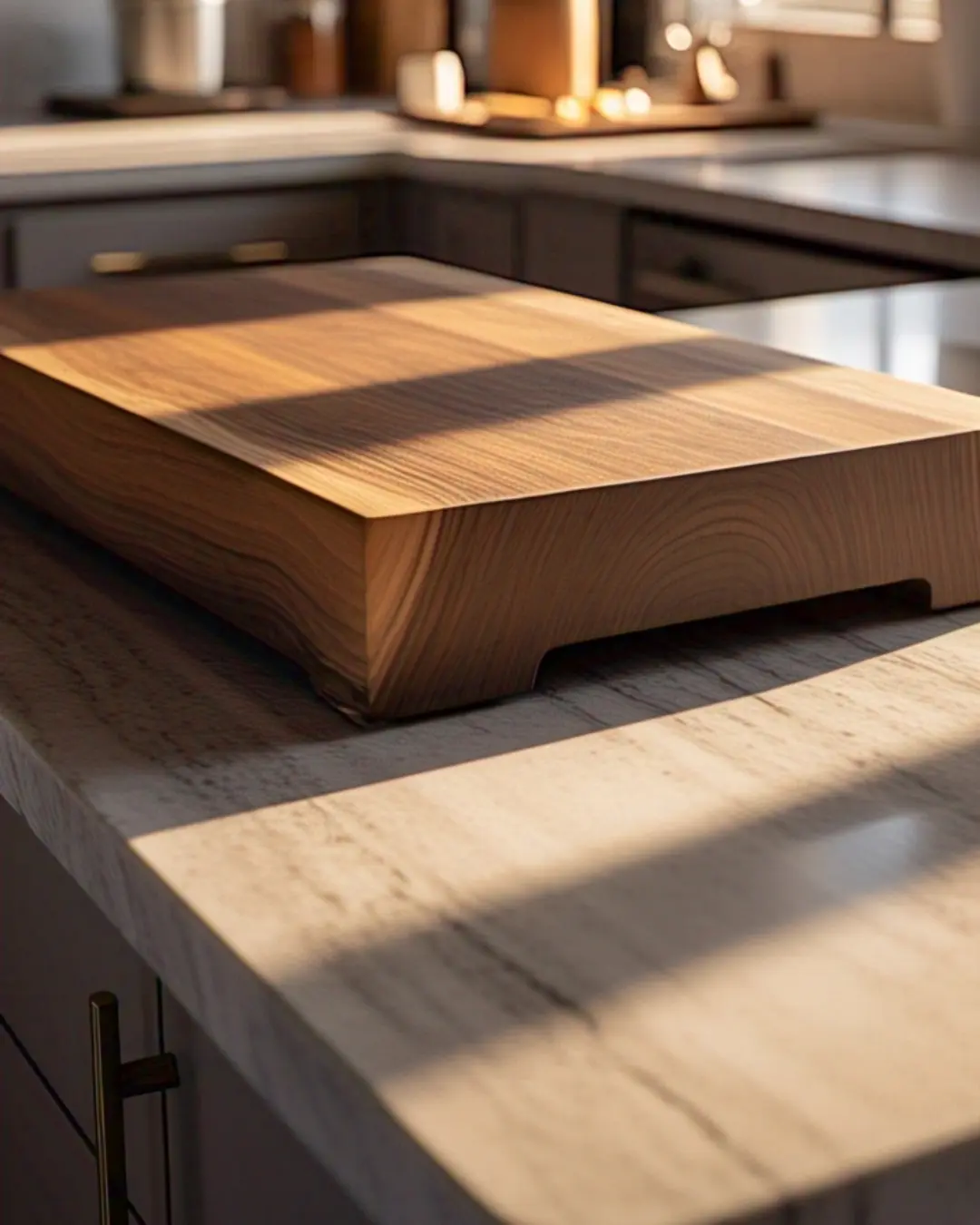 Beveled Edge Countertop: A Simple Guide for Every Homeowner 13 Walnut butcher block with a subtle bevel edge, showing wood grain texture and a breadboard nearby.