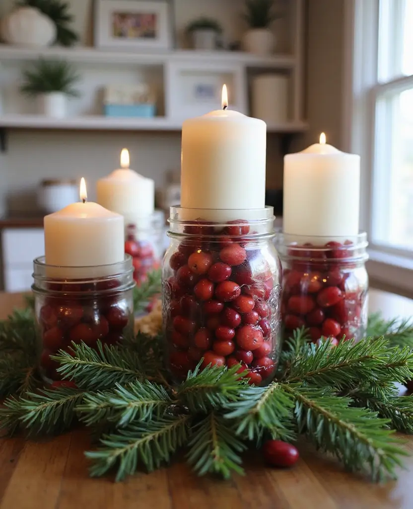 15 Budget-Friendly DIY Christmas Decorations for Your Kitchen (Incredible #11!) 2 15 Budget-Friendly DIY Christmas Decorations for Your Kitchen (Incredible #11!) - 1. Festive Mason Jar Centerpieces