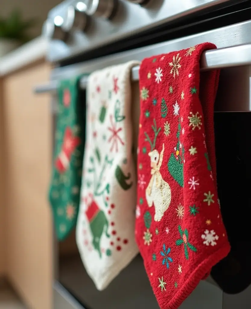 15 Budget-Friendly DIY Christmas Decorations for Your Kitchen (Incredible #11!) 16 15 Budget-Friendly DIY Christmas Decorations for Your Kitchen (Incredible #11!) - 3. Festive Kitchen Towels