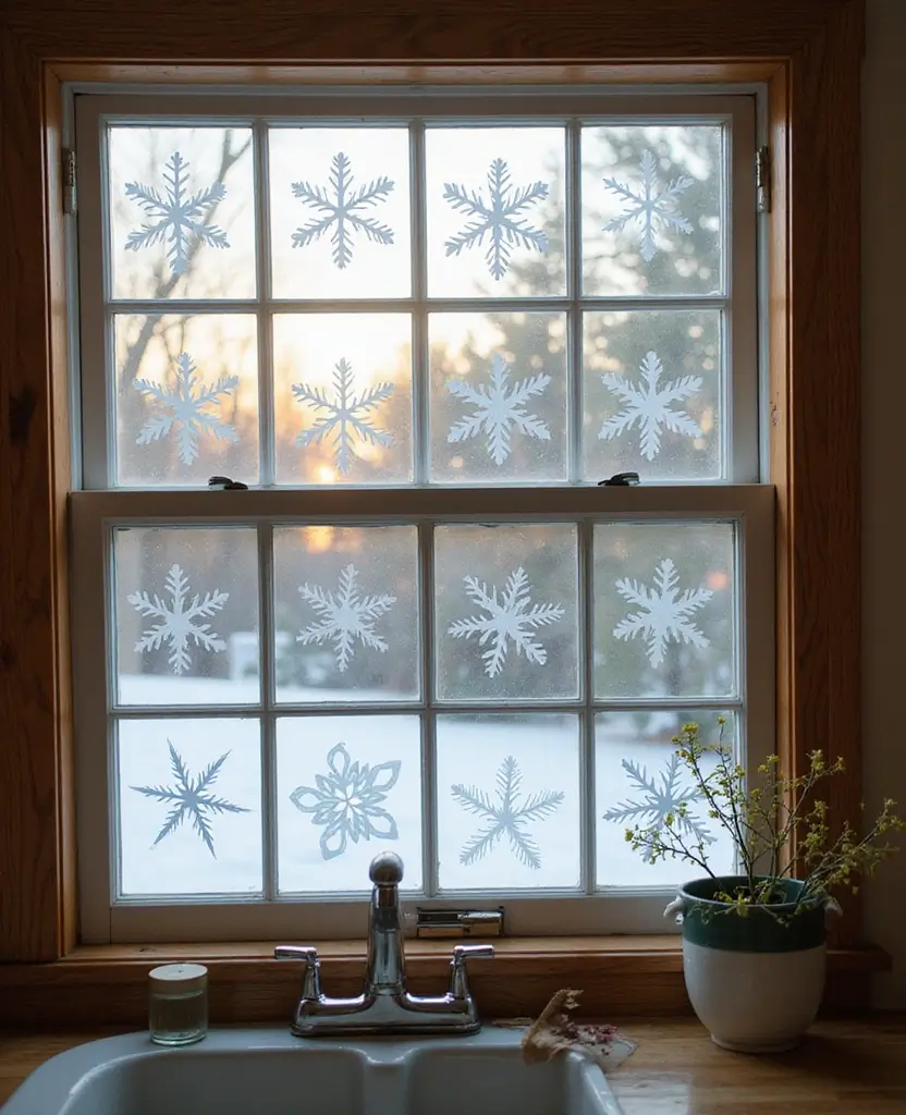 15 Budget-Friendly DIY Christmas Decorations for Your Kitchen (Incredible #11!) 30 15 Budget-Friendly DIY Christmas Decorations for Your Kitchen (Incredible #11!) - 5. Snowy Window Clings