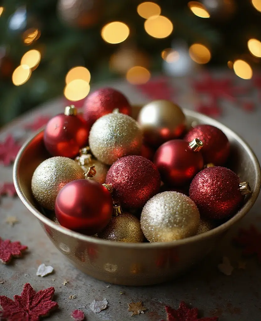 15 Easy and Low-Cost Christmas Centerpiece Ideas to Elevate Your Holiday Table (Wait Until You See #9!) - 3. Glittery Ornaments