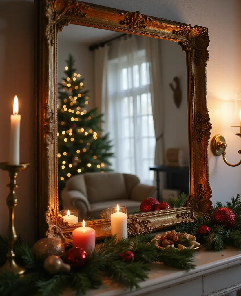 15 Old Money Christmas Decor Ideas That'll Make Your Home Sparkle with Elegance! 74 15 Old Money Christmas Decor Ideas That'll Make Your Home Sparkle with Elegance! - 11. Statement Mirror