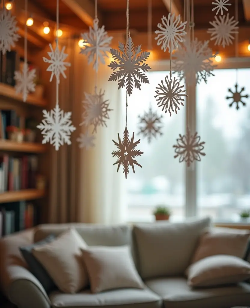 15 Quick & Easy Last-Minute Christmas Decor Ideas That Save the Day! 86 15 Quick & Easy Last-Minute Christmas Decor Ideas That Save the Day! - 13. Paper Snowflakes Hanging from the Ceiling