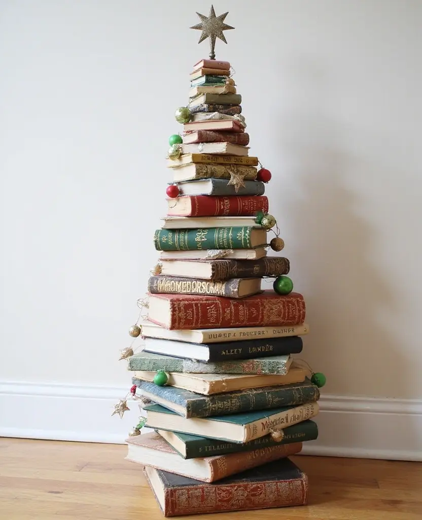 15 Quick & Easy Last-Minute Christmas Decor Ideas That Save the Day! 16 15 Quick & Easy Last-Minute Christmas Decor Ideas That Save the Day! - 3. Upcycled Christmas Tree from Old Books