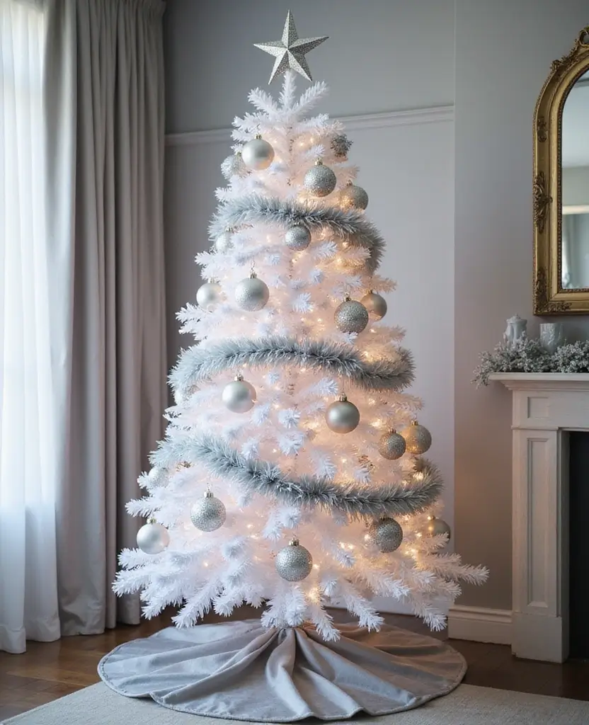 15 Sparkling White Christmas Tree Decor Ideas That Shine Bright This Holiday! 9 15 Sparkling White Christmas Tree Decor Ideas That Shine Bright This Holiday! - 2. Silver and Snow