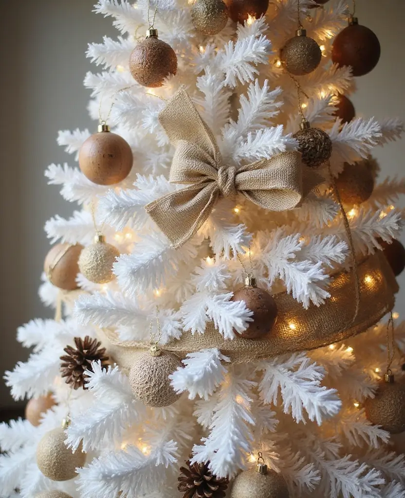 15 Sparkling White Christmas Tree Decor Ideas That Shine Bright This Holiday! 16 15 Sparkling White Christmas Tree Decor Ideas That Shine Bright This Holiday! - 3. Rustic Charm