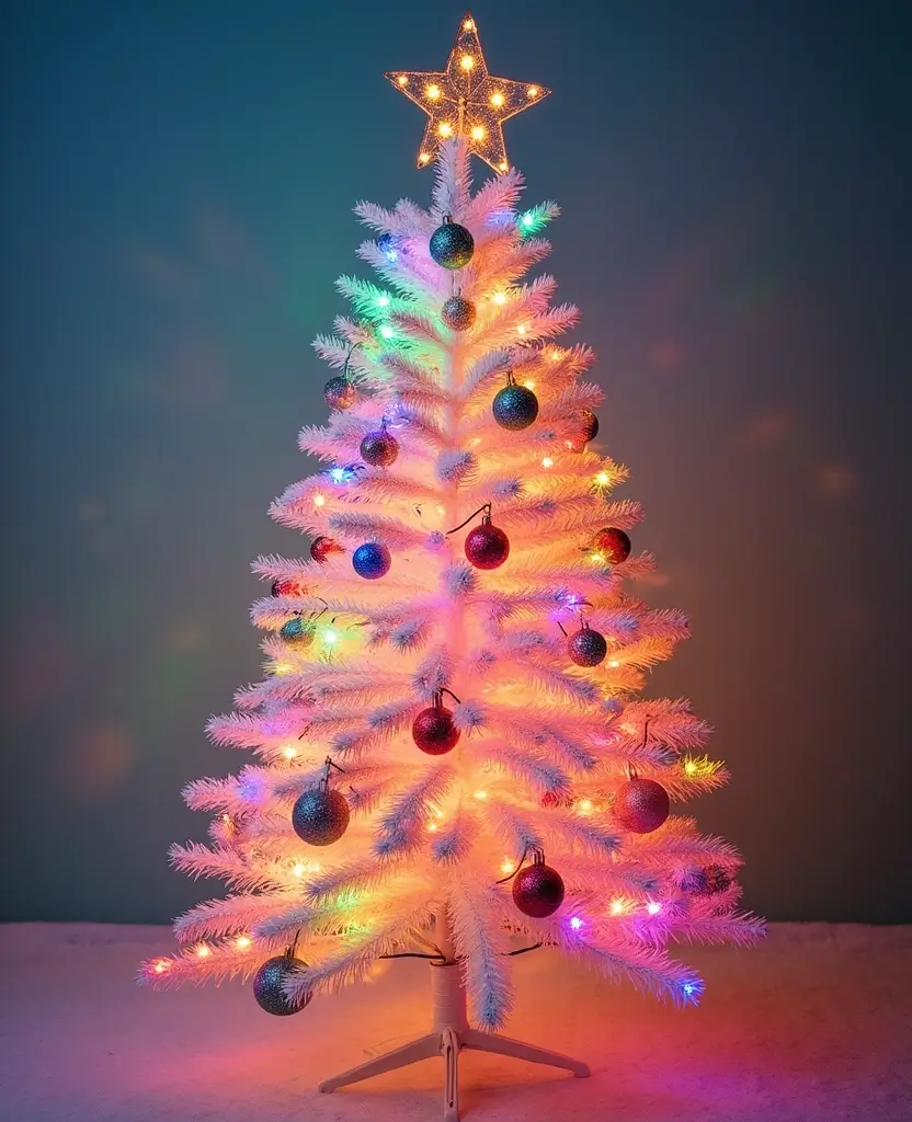 15 Sparkling White Christmas Tree Decor Ideas That Shine Bright This Holiday! 58 15 Sparkling White Christmas Tree Decor Ideas That Shine Bright This Holiday! - 9. Rainbow Delight