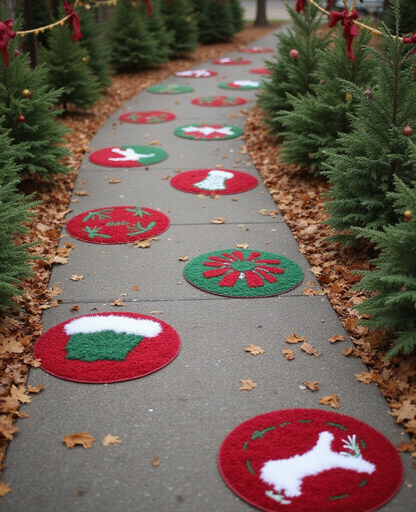 15 Stunning Outdoor Christmas Decorations That Light Up Your Pathway (You’ll Love #4!) - 4. Festive Pathway Mats